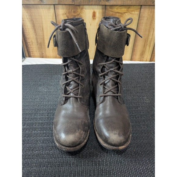 UGG Boots Womens Size 10 Brown Leather Lace Up Combat Mid Calf Buckle 1007672 - Picture 5 of 9